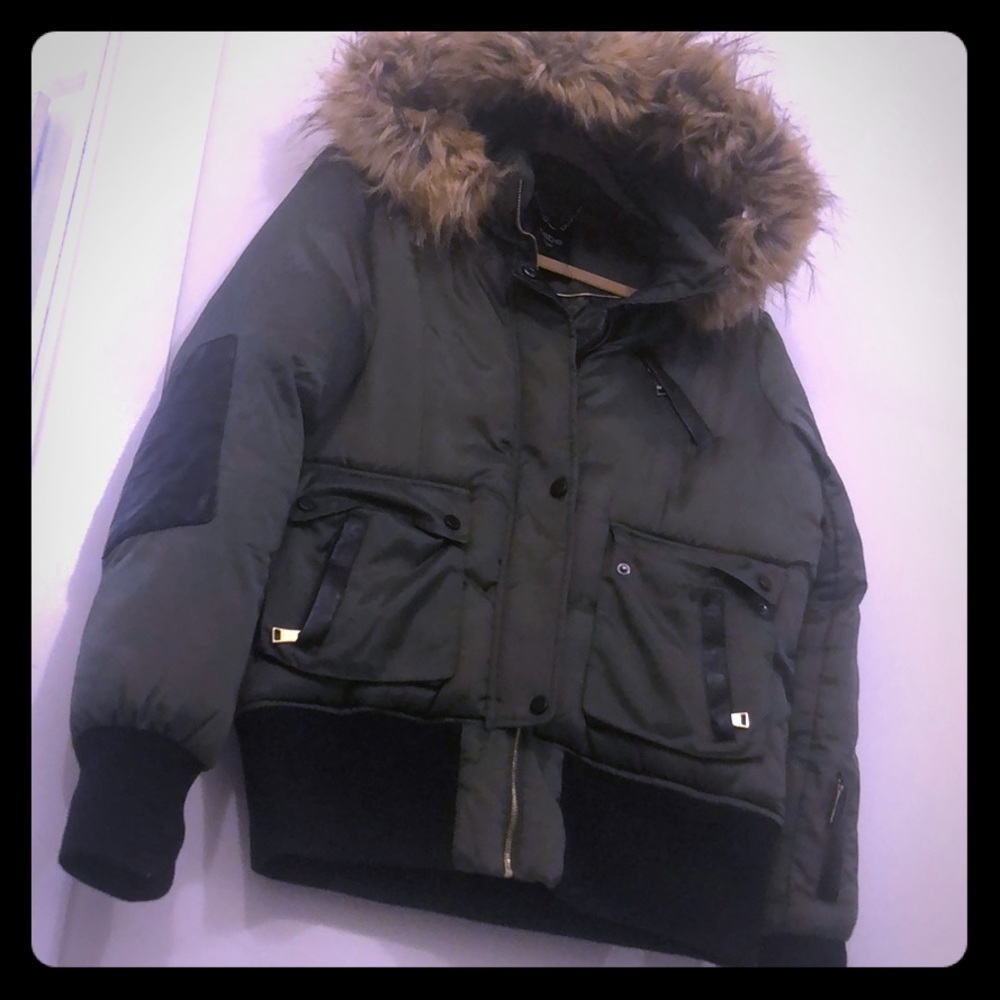 Bebe, forest green, bomber puffy jacket